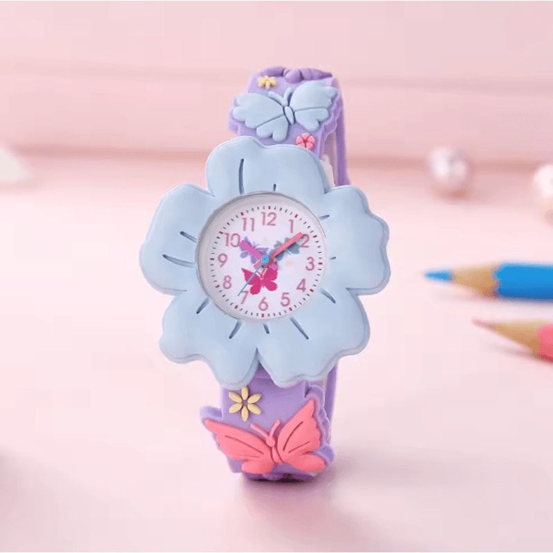 Kids Cartoon Learning Watch Flower Butterfly Soft Strap 5