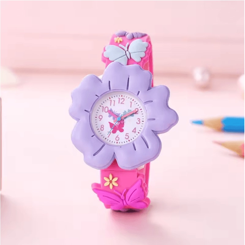 Kids Cartoon Learning Watch Flower Butterfly Soft Strap 6