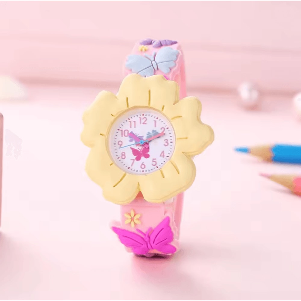 Kids Cartoon Learning Watch Flower Butterfly Soft Strap 1