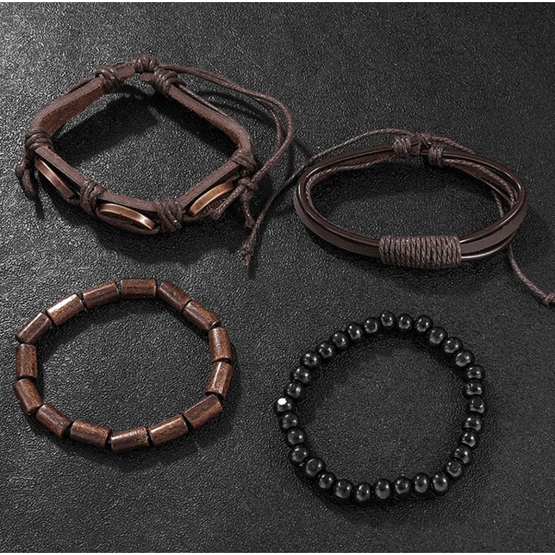 Mens Retro Quartz Watch And Bracelet Set Big Dial Leather Style 1