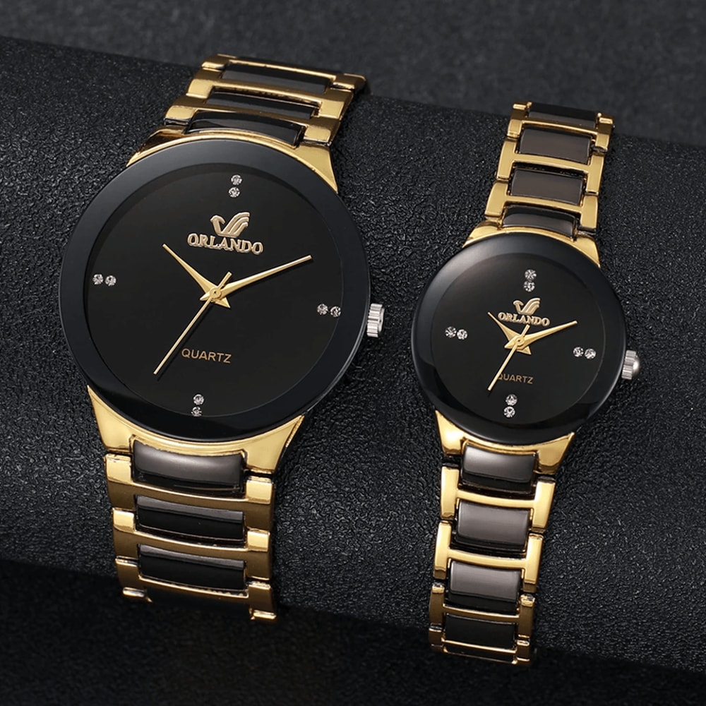 Couple Stainless Steel Quartz Watch Set Classic Analog Style 0