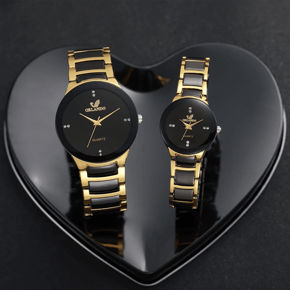 Couple Stainless Steel Quartz Watch Set Classic Analog Style 1