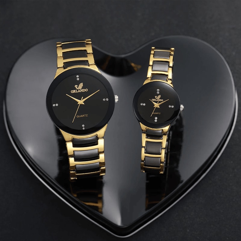 Couple Stainless Steel Quartz Watch Set Classic Analog Style 1
