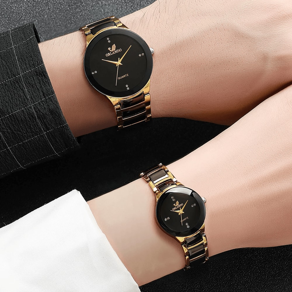 Couple Stainless Steel Quartz Watch Set Classic Analog Style 2