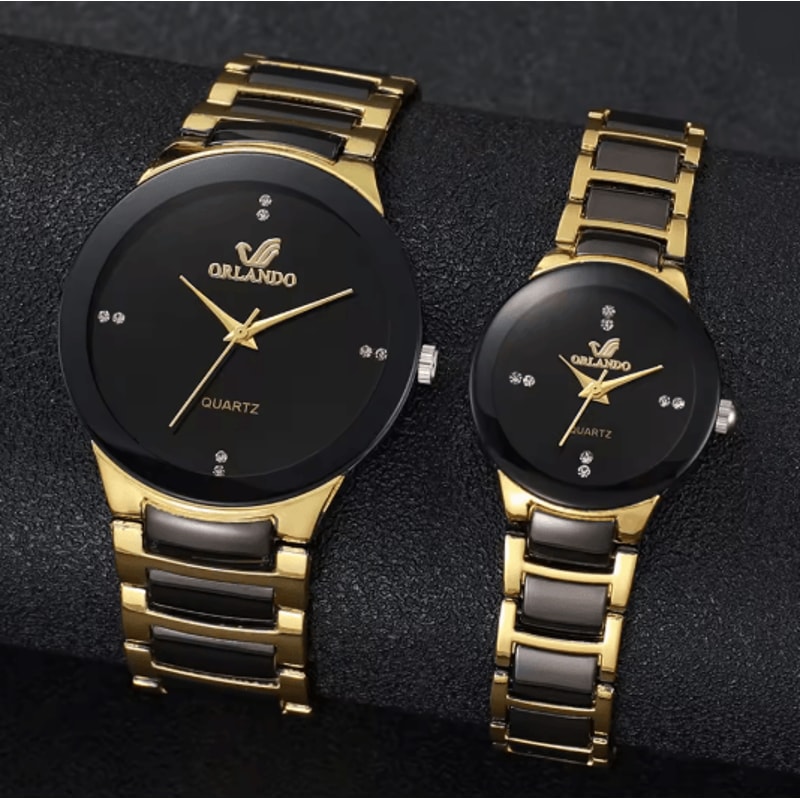 Couple Stainless Steel Quartz Watch Set Classic Analog Style 4