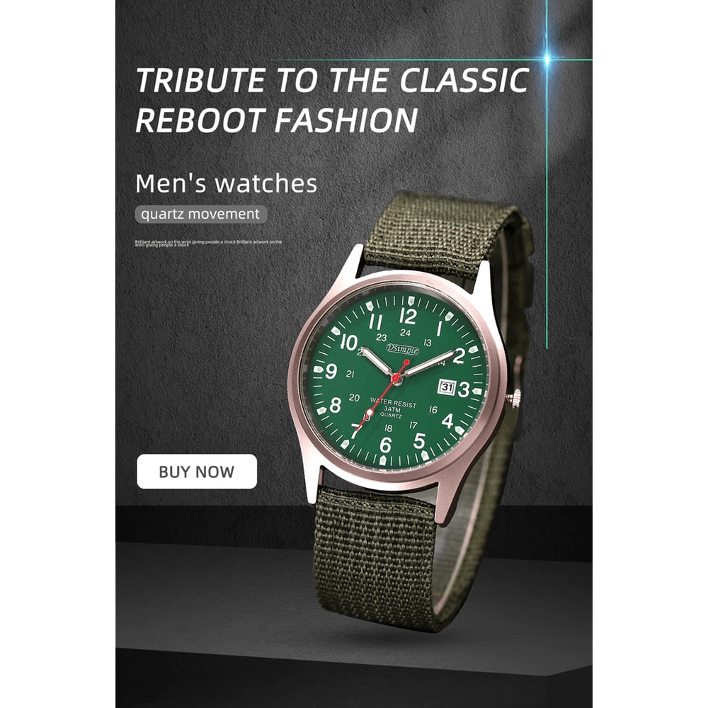 Mens Military Quartz Watch Luminous Nylon Strap Calendar Style 0