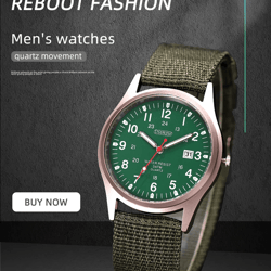 mens military quartz watch luminous nylon strap calendar style