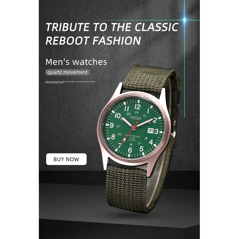Mens Military Quartz Watch Luminous Nylon Strap Calendar Style 0