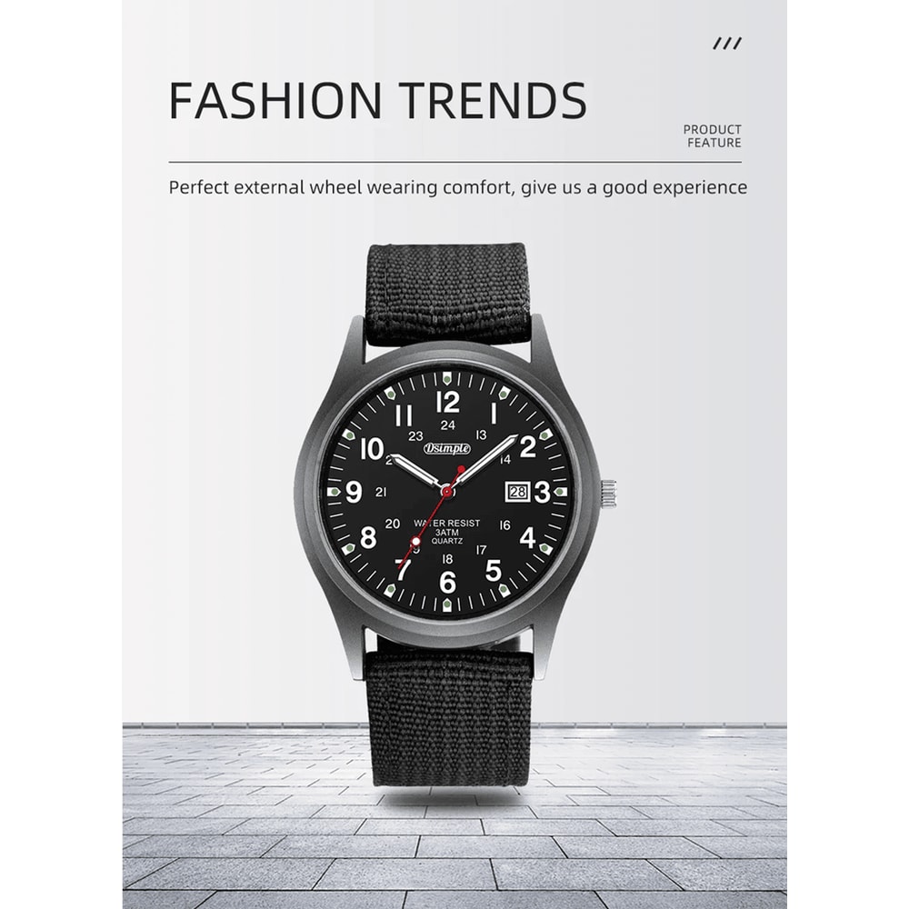 Mens Military Quartz Watch Luminous Nylon Strap Calendar Style 1