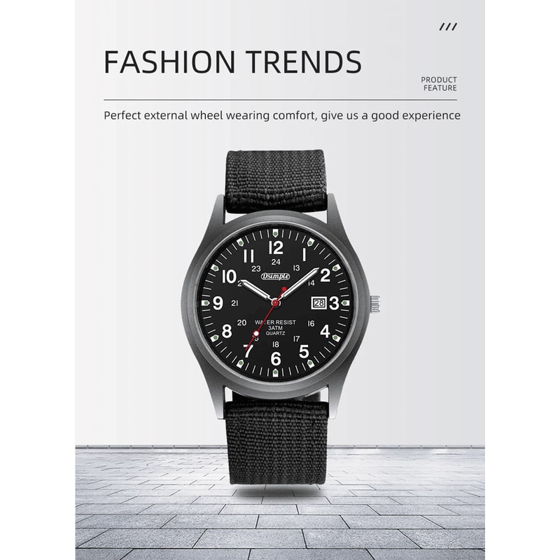 Mens Military Quartz Watch Luminous Nylon Strap Calendar Style 1