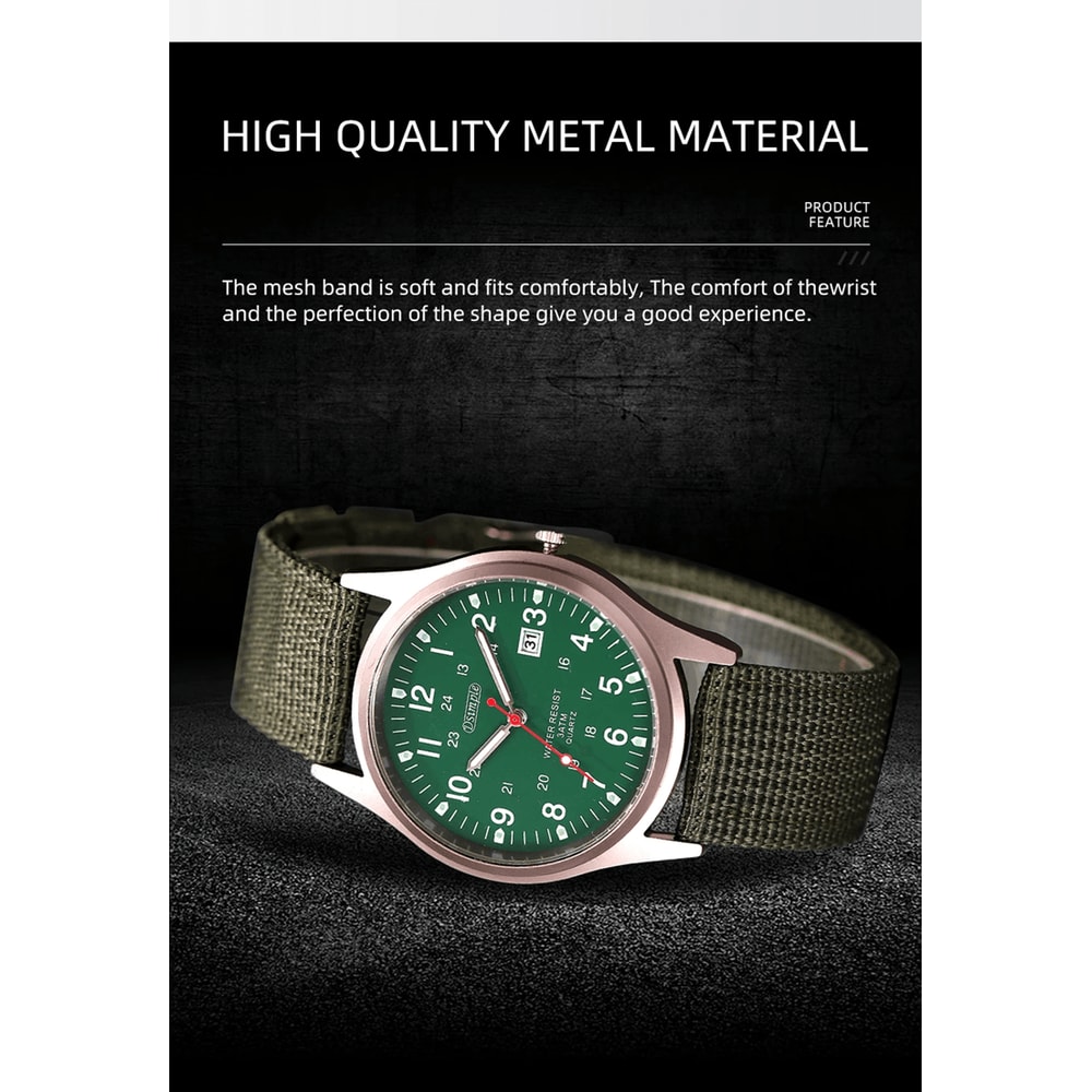 Mens Military Quartz Watch Luminous Nylon Strap Calendar Style 2