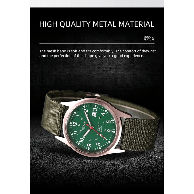 Mens Military Quartz Watch Luminous Nylon Strap Calendar Style 2