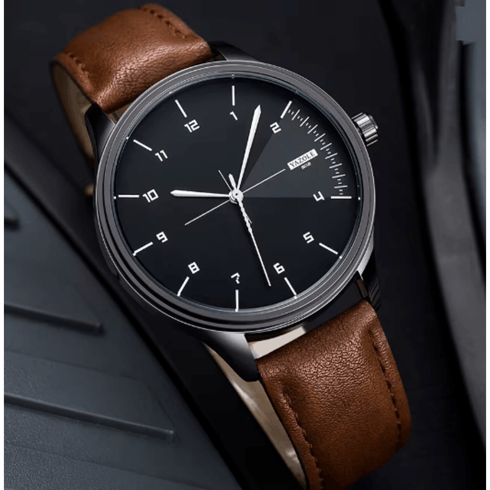 YAZOLE Mens Leather Quartz Watch Casual Sport Style 5