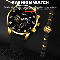 luxury mens quartz watch and bracelet set business calendar style