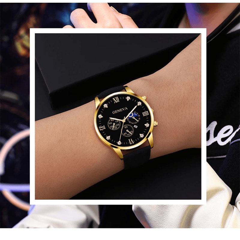 Luxury Mens Quartz Watch And Bracelet Set Business Calendar Style 2