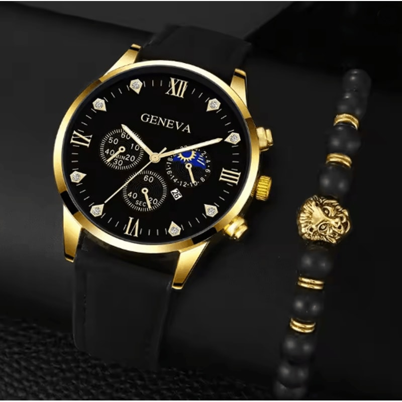 Luxury Mens Quartz Watch And Bracelet Set Business Calendar Style 3