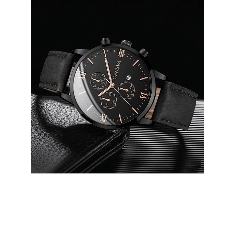 Mens Casual Leather Quartz Watch With Calendar 1