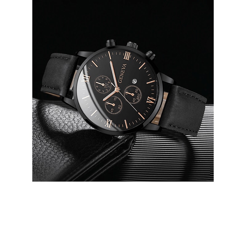 Mens Casual Leather Quartz Watch With Calendar 1