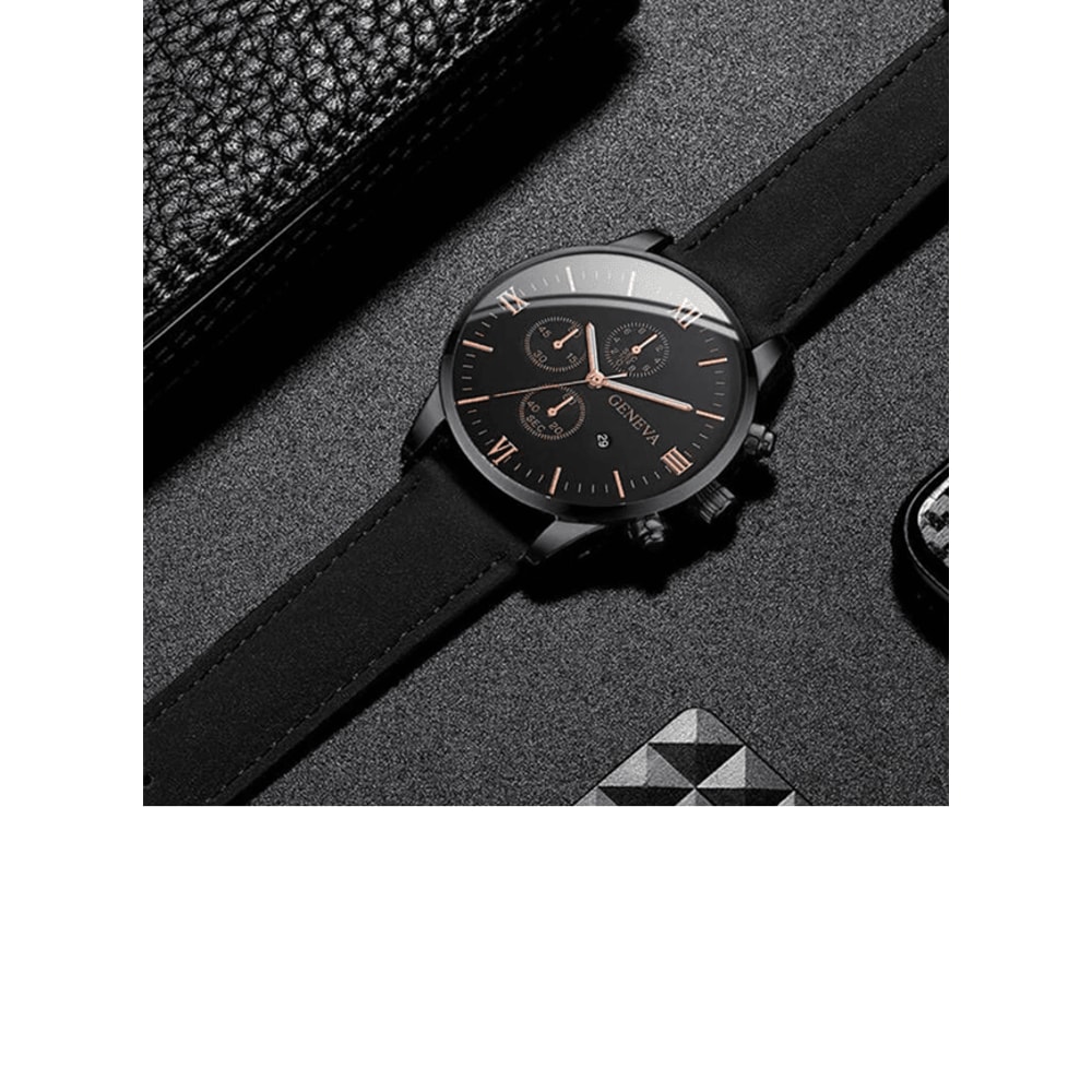 Mens Casual Leather Quartz Watch With Calendar 2