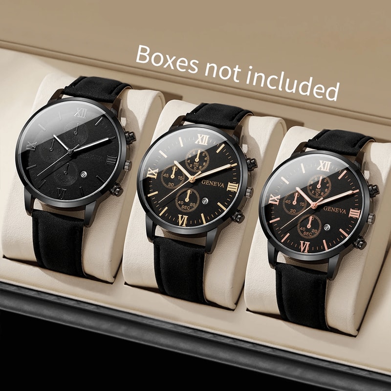 Mens Casual Leather Quartz Watch With Calendar 3