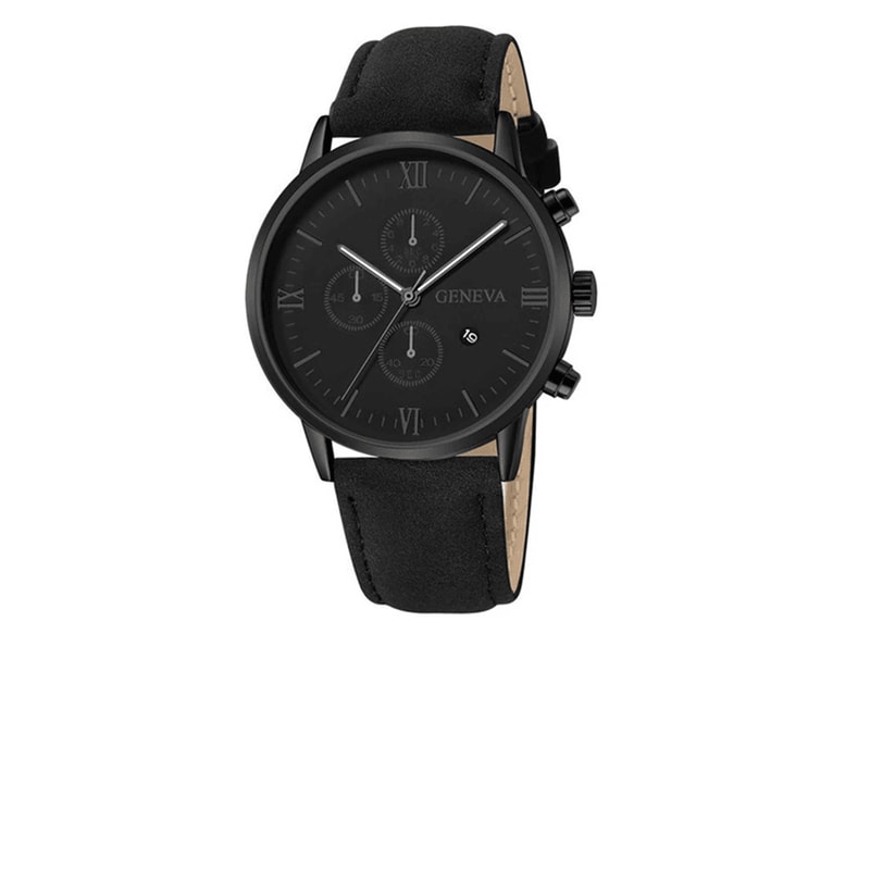 Mens Casual Leather Quartz Watch With Calendar 6