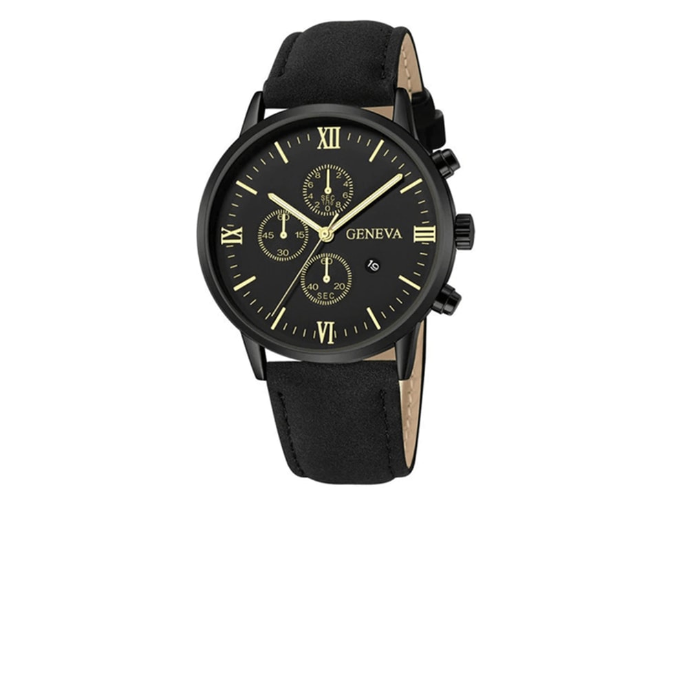 Mens Casual Leather Quartz Watch With Calendar 5