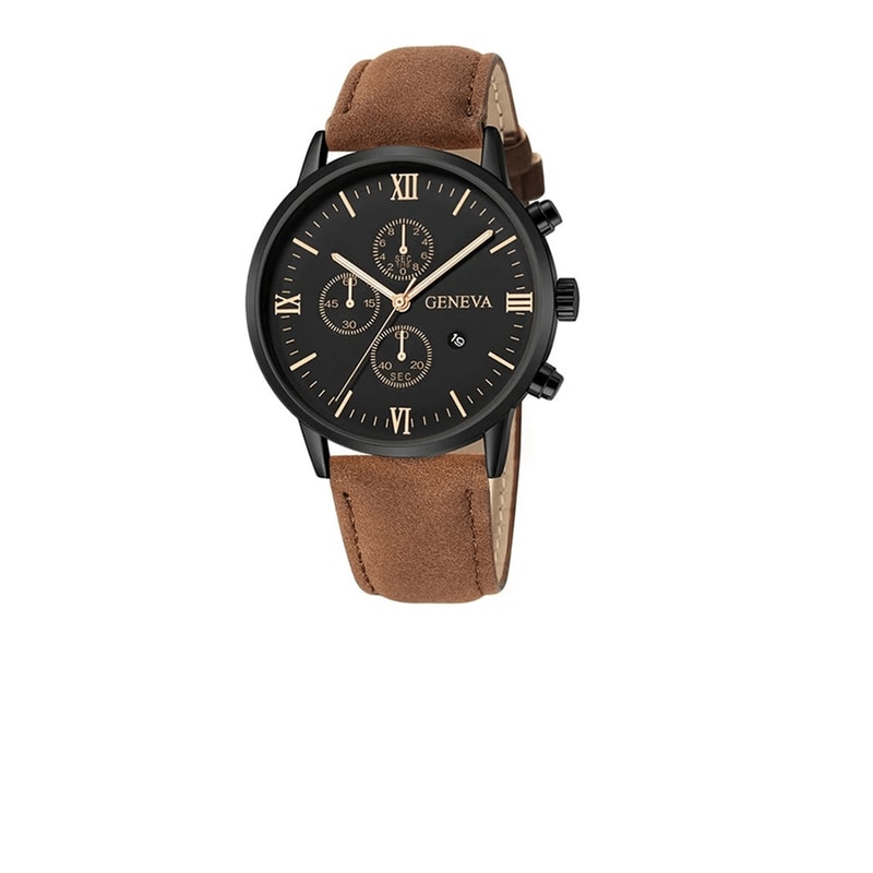 Mens Casual Leather Quartz Watch With Calendar 7