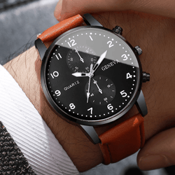 mens business quartz watch casual leather strap style