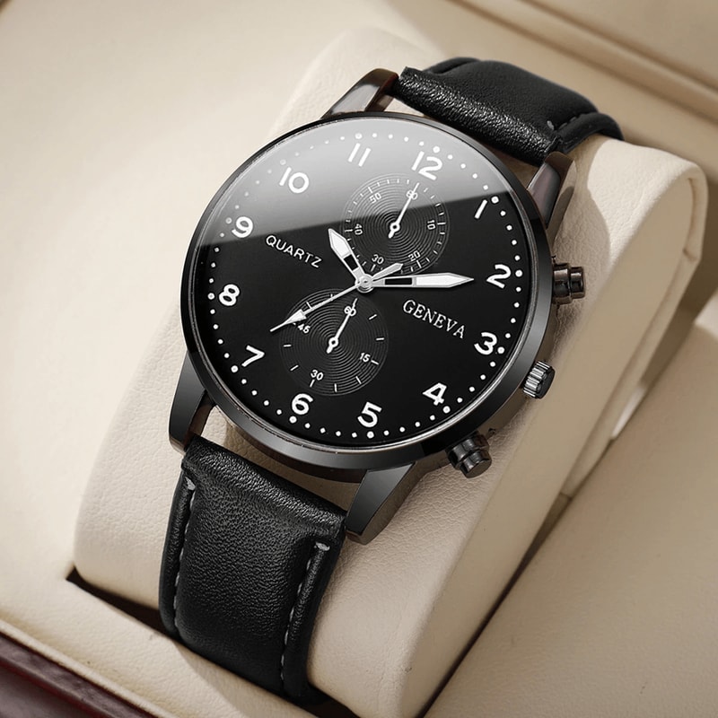 Mens Business Quartz Watch Casual Leather Strap Style 4