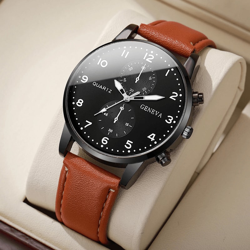 Mens Business Quartz Watch Casual Leather Strap Style 5