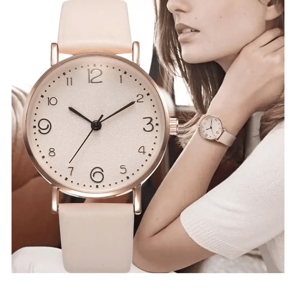 Womens Arabic Number Quartz Watch Casual Leather Style 0