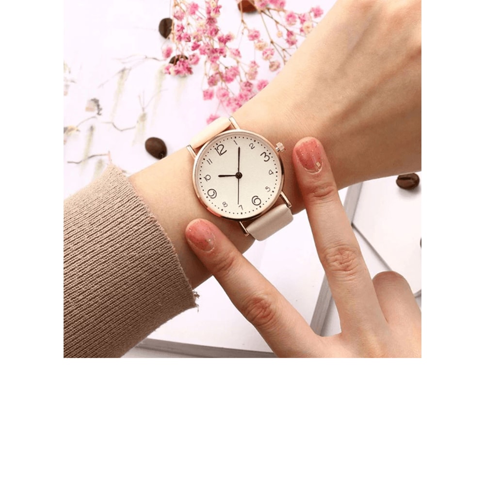 Womens Arabic Number Quartz Watch Casual Leather Style 1