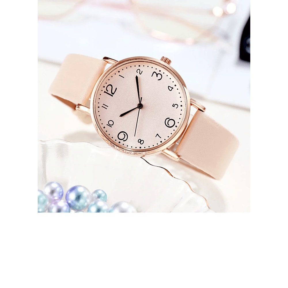Womens Arabic Number Quartz Watch Casual Leather Style 2