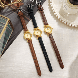 minimal small dial quartz watch slim leather strap