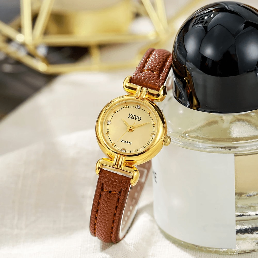 Minimal Small Dial Quartz Watch Slim Leather Strap 4