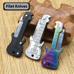 mini guitar keychain folding knife stainless steel pocket tool