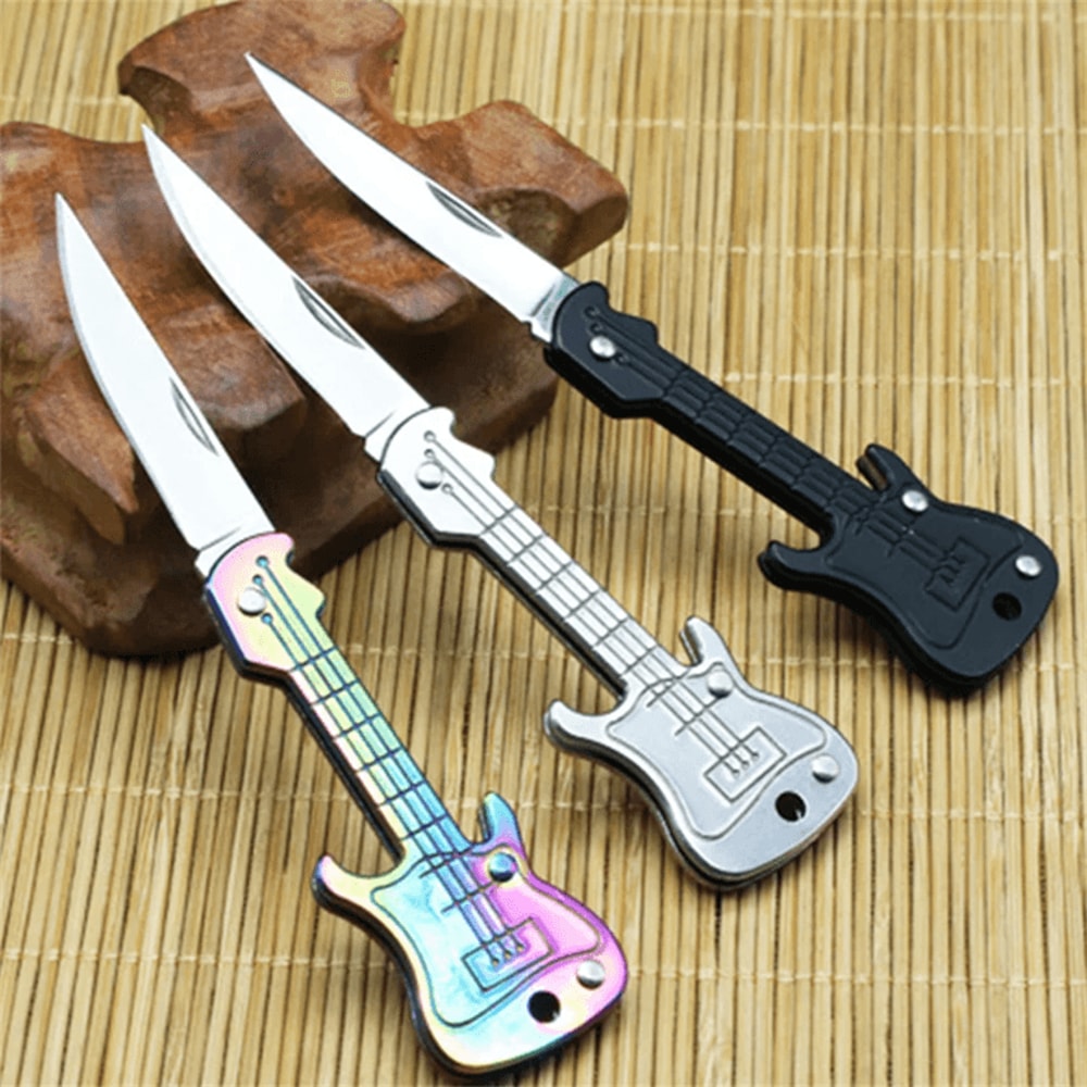 Mini Guitar Keychain Folding Knife Stainless Steel Pocket Tool 2