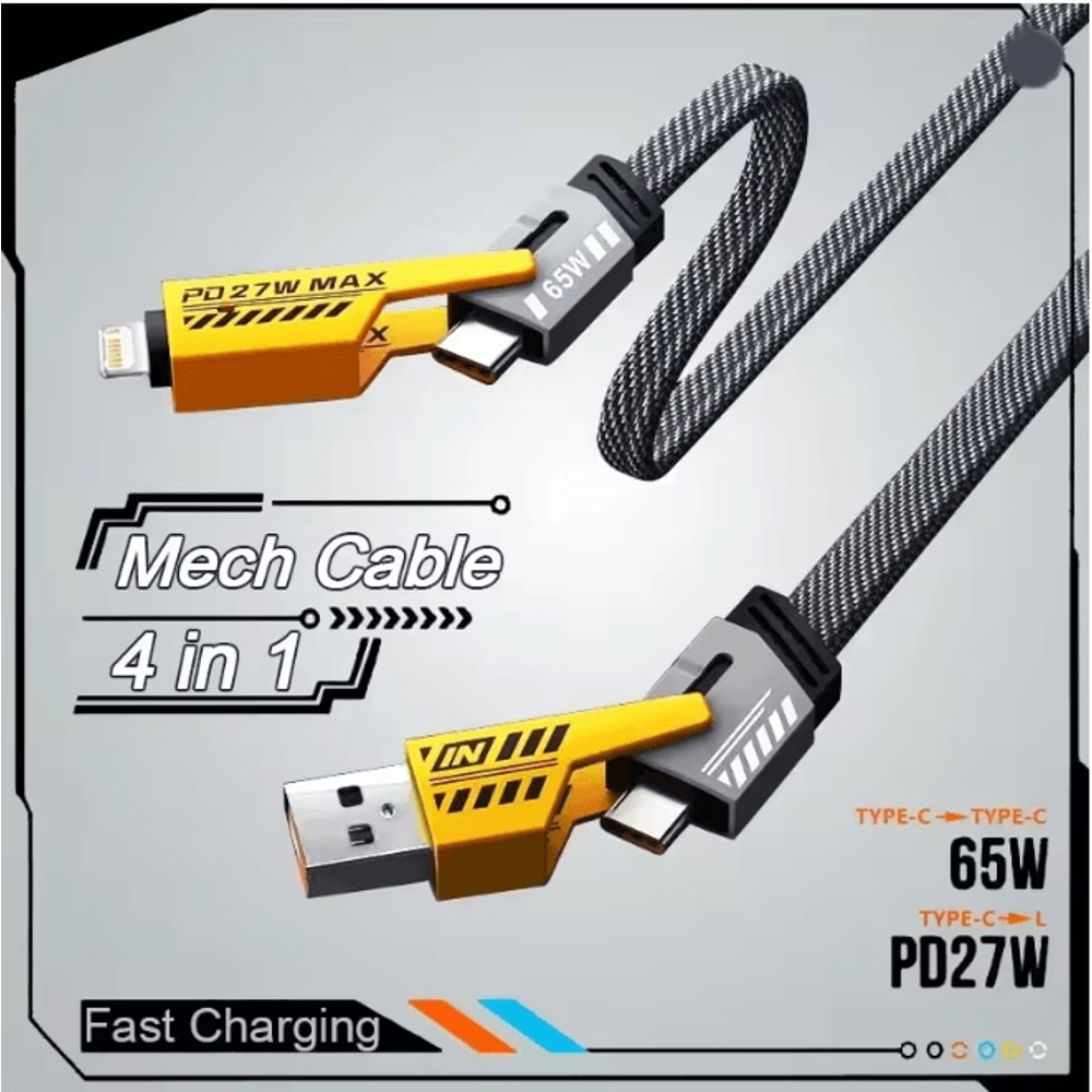 PowerFlex 4 In 1 Fast Charging Cable Multi Port USB C Charging Cord 65W 0