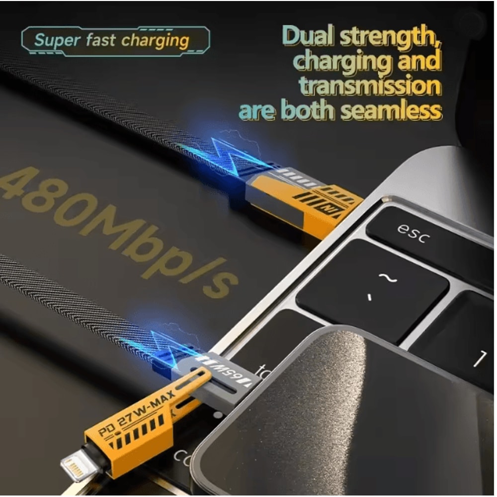 PowerFlex 4 In 1 Fast Charging Cable Multi Port USB C Charging Cord 65W 2