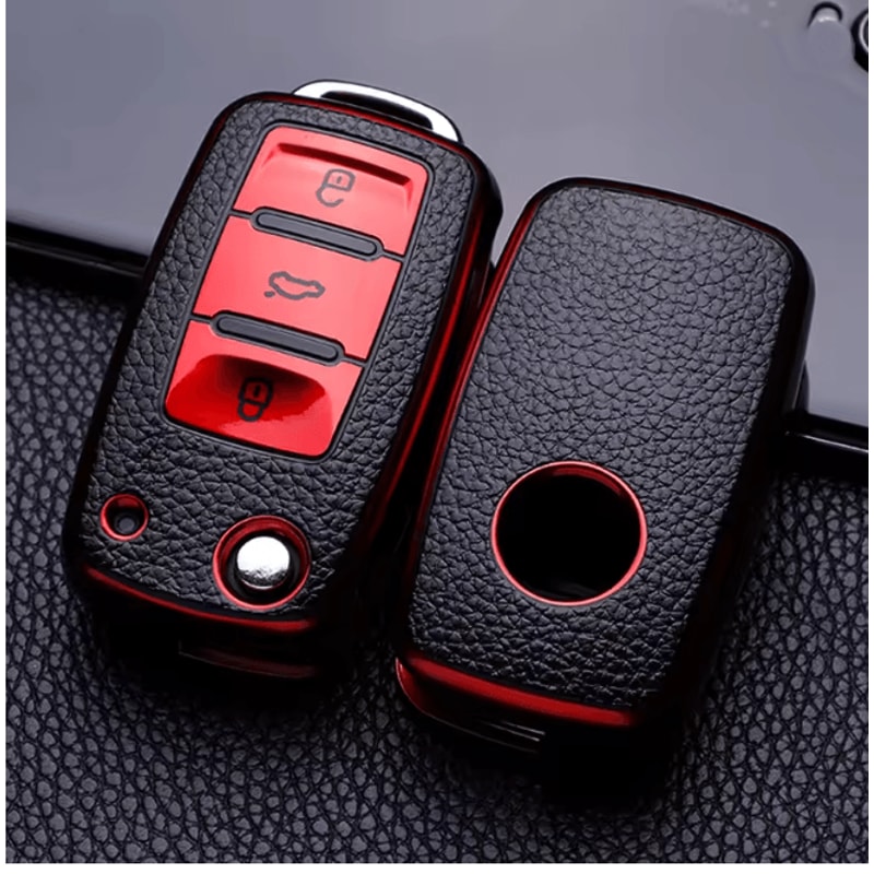 LuxGuard Leather TPU Car Key Case Full Cover For Volkswagen Keys 0