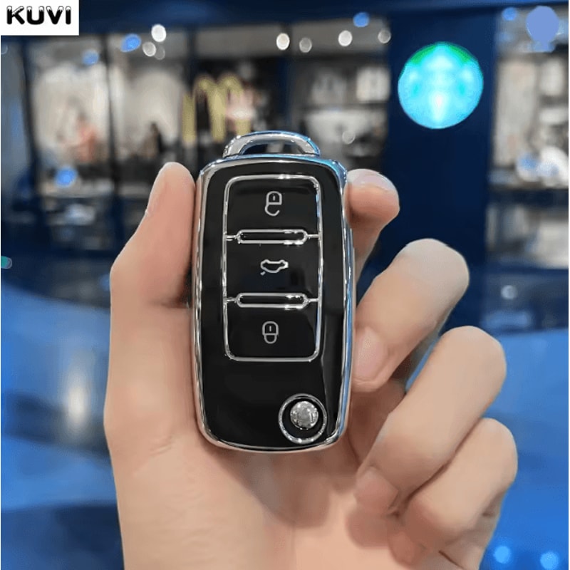 LuxGuard Leather TPU Car Key Case Full Cover For Volkswagen Keys 10