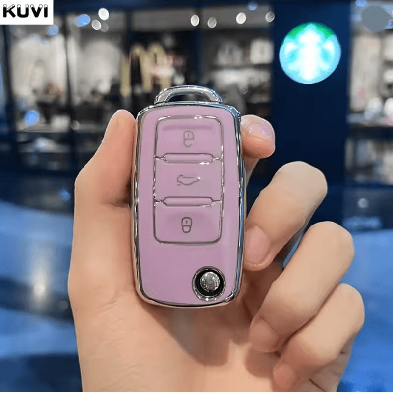 LuxGuard Leather TPU Car Key Case Full Cover For Volkswagen Keys 12