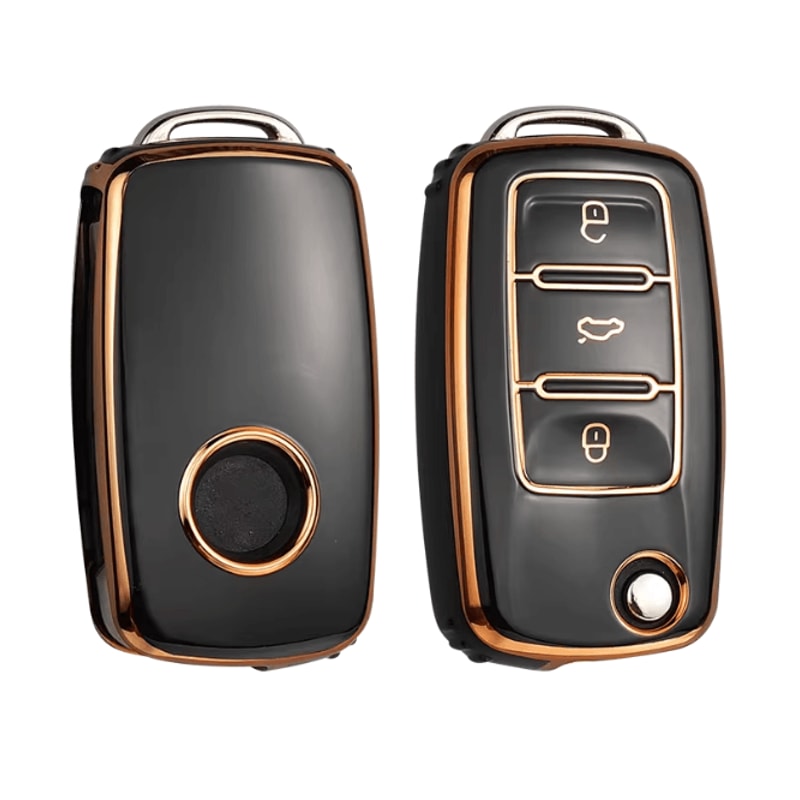 LuxGuard Leather TPU Car Key Case Full Cover For Volkswagen Keys 3