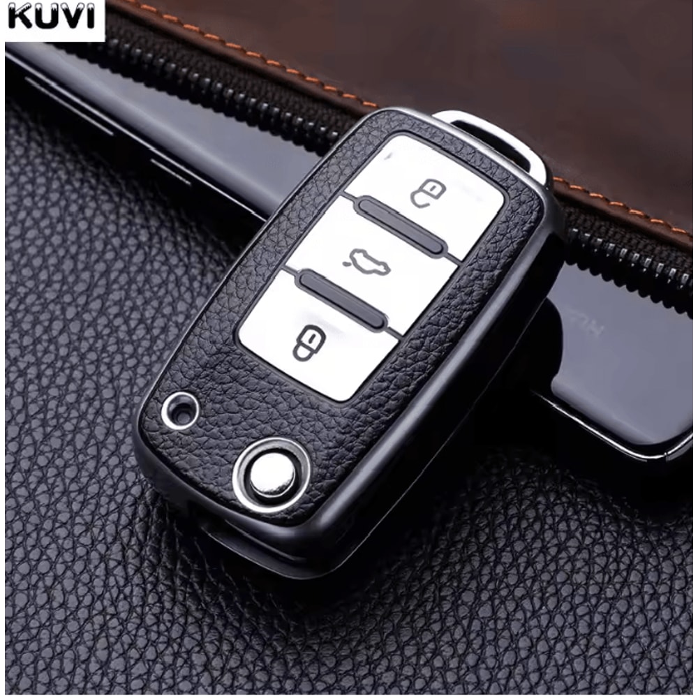 LuxGuard Leather TPU Car Key Case Full Cover For Volkswagen Keys 4