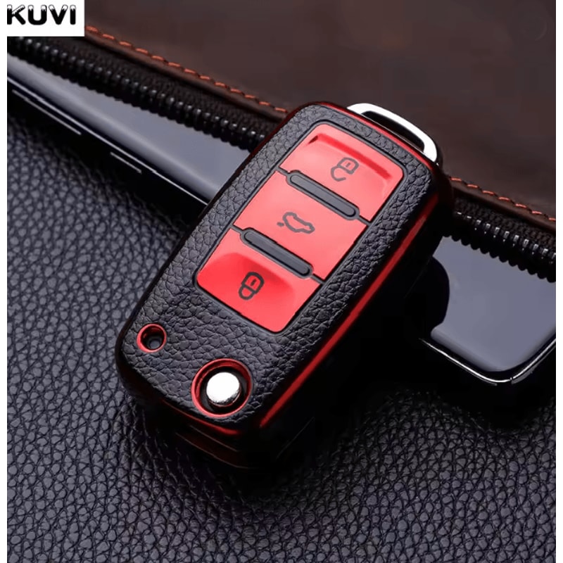 LuxGuard Leather TPU Car Key Case Full Cover For Volkswagen Keys 5