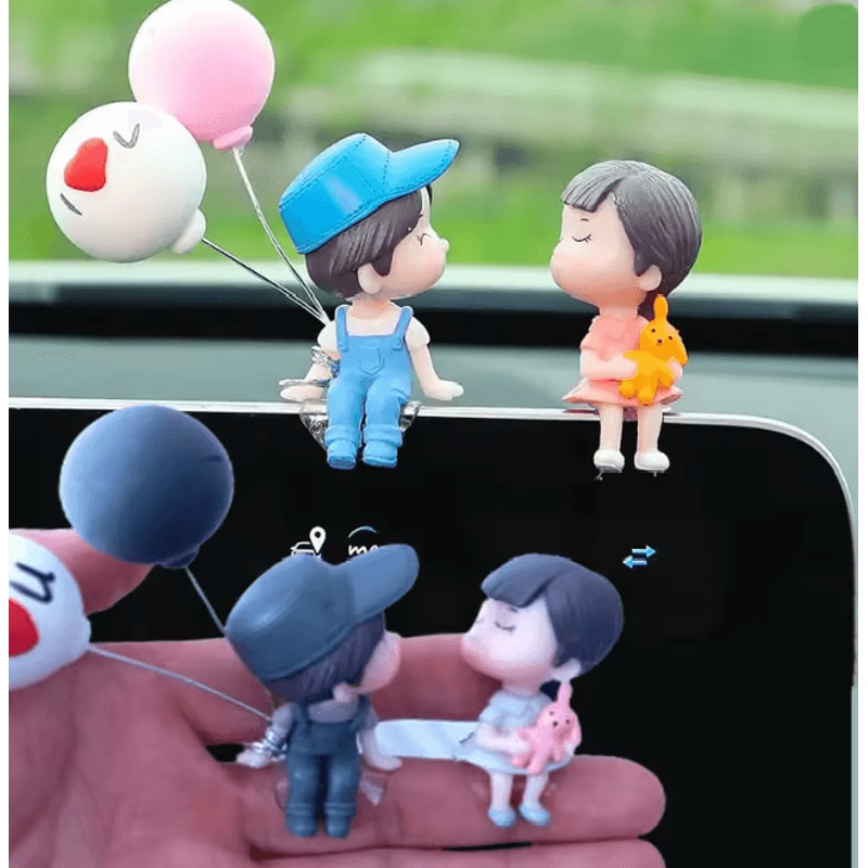 SweetRide Cute Cartoon Couple Car Dashboard Ornament Figurines 0