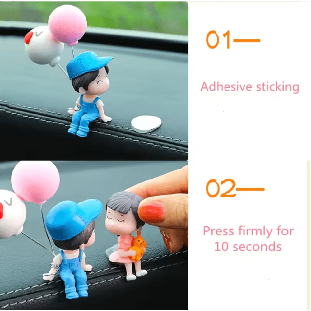 SweetRide Cute Cartoon Couple Car Dashboard Ornament Figurines 3