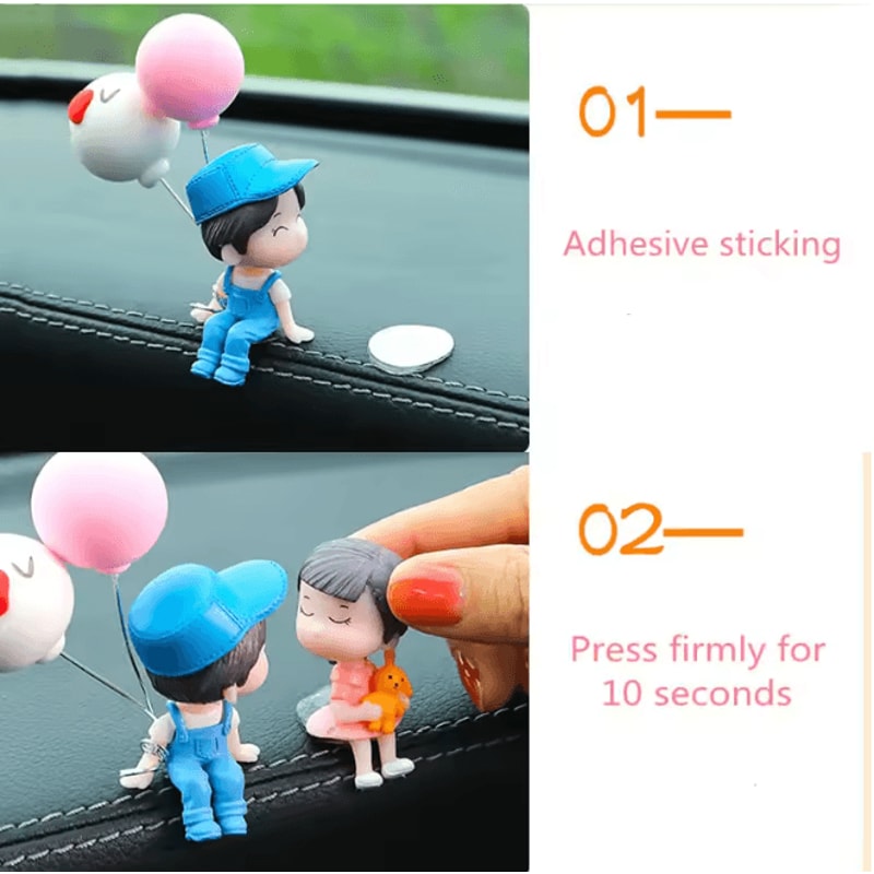 SweetRide Cute Cartoon Couple Car Dashboard Ornament Figurines 3