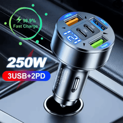 powerdrive 250w fast charging car charger 5 port usb c adapter