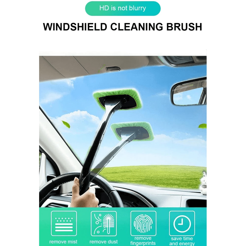 Windshield Cleaning Tool With Microfiber Pad Long Handle Car Window Cleaner 0